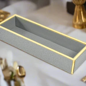 Premium Leatherette Grey Long Cutlery Tray