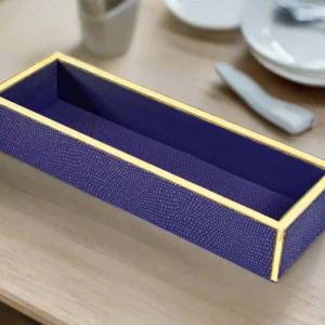 Premium Leatherette Midnight Blue Long Cutlery Tray