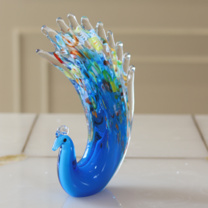 Beautiful Peacock Artefact With Spread Feathers – Crystal-style Home Decor