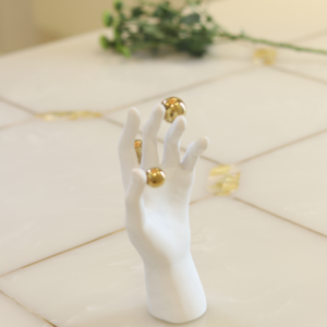 Aurea Hand:white Hand Sculpture With Golden Orbs